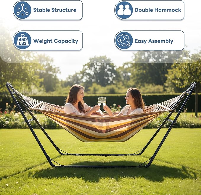 Sweetcrispy Universal Double Hammock Stand Only, Heavy Duty Hammock Stands for 2 Person, Steel Stand for Indoor and Outside Garden Backyard Patio Pool Beach