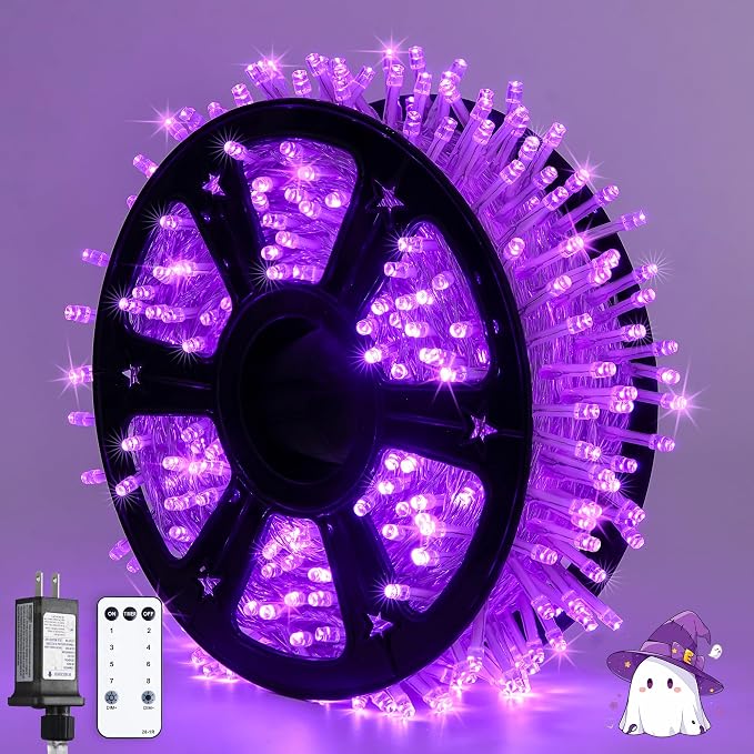 JMEXSUSS 8 Modes 163 FT 500 LED Purple Halloween Lights with Remote | Purple Lights Indoor Outdoor Waterproof, Purple Christmas String Light Plug-in for Xmas Roof Bedroom Party Tree