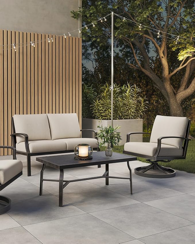 Outdoor Coffee Table, Never-Rust Aluminum Patio Coffee Table, Rectangle Outside Garden Table with Slatted Tabletop, All-Weather Outdoor Patio Furniture Table for Backyard, Porch, Dark Bronze