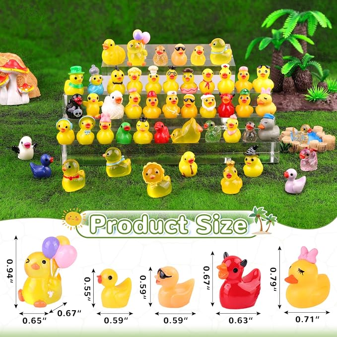 TINKRSTUFF 50PCS Mini Resin Animals Assorted Styles Cute Tiny Ducks,Miniature Duck Figures to Hide,Little Animal Bulk for Topper Desk Garden Dollhouse Landscape Aquarium Ornaments DIY Crafts & Decor