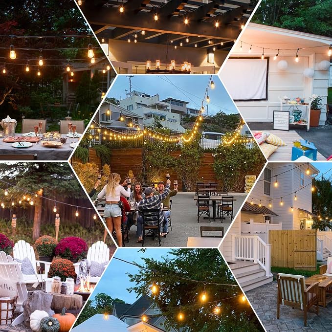 GANA 12V Low Voltage & Safe LED Outdoor String Lights,75FT 24 Shatterproof Bulbs, 2200K Warm White Pergola Lights for Your House's, Garden, Fence, Porch,Balcony,and Bistro（75FT）