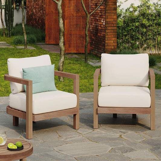 Merax Set of 2 Outdoor Acacia Wood Club Chair with Cushion,Patio Furniture Conversation Set for Backyard