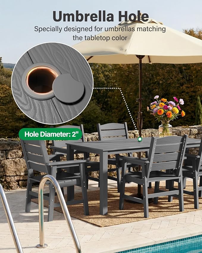 YEFU 12-Piece Patio Dining Sets: All-Weather Outdoor Table and Chairs Outside Furniture with Umbrella Hole & Aluminum Frame - HIPS Modern Patio Dining Set for 10 for Family Gathering in Deck/Pool Grey
