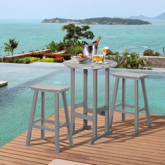 nalone Outdoor Bar Table and Chairs Set, HDPE Bar Table with Bar Stools Set of 2, Patio Table Pub Height Dining Table for Deck, Porch, Backyard, Garden