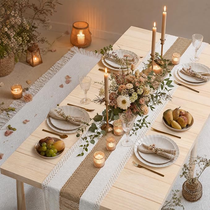 60" x 30" Boho Folding Picnic Table Set with Blanket and Runner, Extra Stable Low Wooden Table, Adjustable Height Portable Floor Seating for 4-6 People, Wedding Photoshoot Beach Camping Party