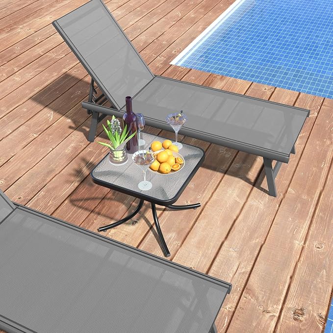 Tangkula Outdoor Bistro Table, 20 Inches Patio Side Table with Tempered Glass Tabletop & Steel Frame, Patio Coffee End Table for Backyard, Lawn, Garden (Black)