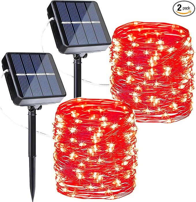 Joomer Solar Fairy Lights, 2-Pack Total 80FT 240LED String Lights, Red | Silver Wire, Solar String Light Waterproof 8 Lighting Modes for Patio Fence Party Garden Yard Home Outdoor Decoration