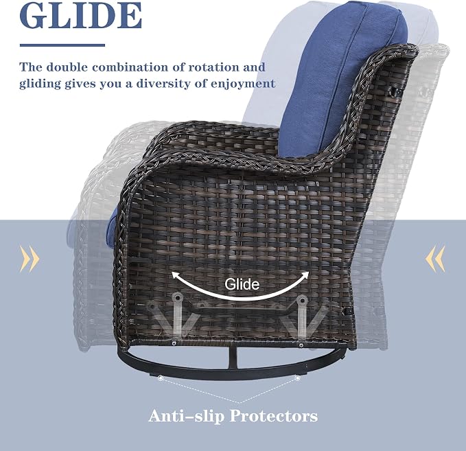 Belord Outdoor Furniture Wicker Conversation Sets - 7 Piece Patio Rattan Furniture Sets with Swivel Rocker Chairs Outdoor Sofa for Porch Deck Backyard Brown/Blue