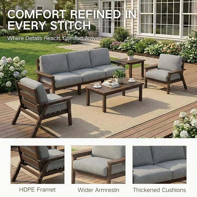 Kingdura HDPE Patio Furniture Set, 3 Piece Outdoor Sectional Sofa with Coffee Table, All Weather Outdoor Couch Conversation Set with Washable Cushions for Backyard Poolside Balcony