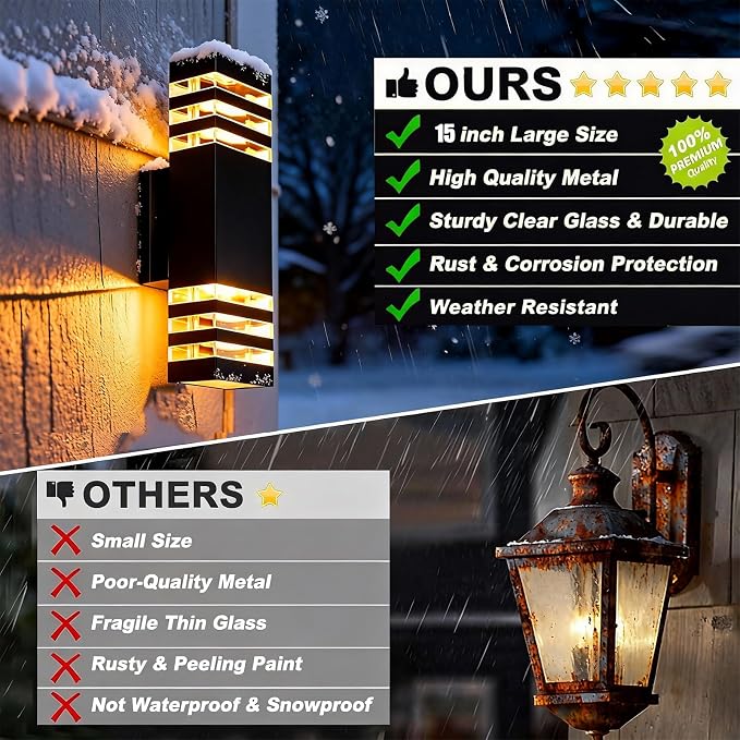 15inch LED Square Up & Down wall Lights,14W Outdoor Wall Light 4000K Day White Aluminum Body Waterproof IP65 LED Exterior Light Fixtures Wall Mount for House Patio Garage Garden. (4Pack)