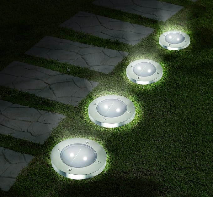 IdeaWorks All Weather Resistant, Rust Resistant, Stainless Steel In Ground Solar Stake Pathway and Garden Bed LED Lights, Pack of 4