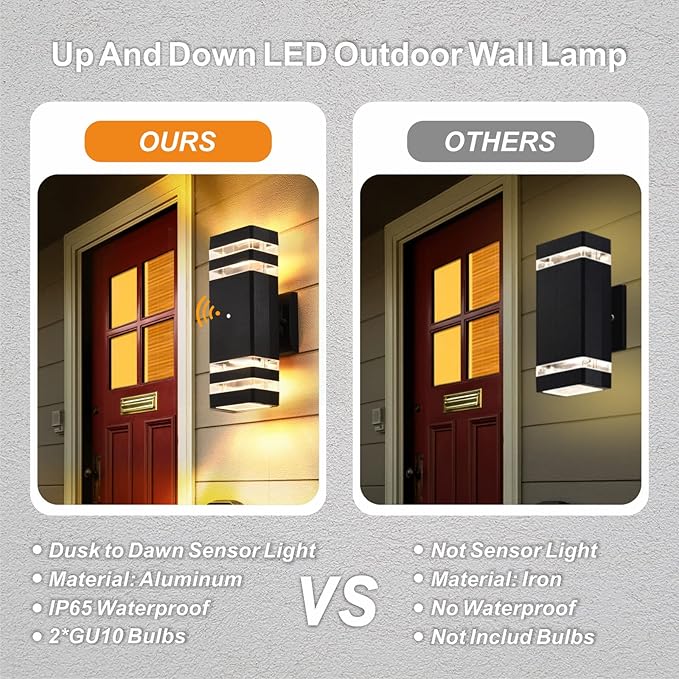 DASTOR Dusk to Dawn Outdoor Wall Lights 2 Pack, 3000K Warm White Exterior Lighting Fixtures, Up and Down Porch Lights Outdoor Wall, Waterproof Outside Lights for House Garage Patio