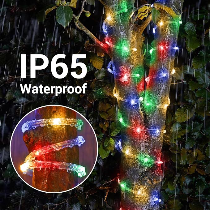 Solar Rope Lights, 33ft 100LED Solar String Lights, 8 Modes Waterproof Solar Outdoor Light, Flexible Clear Trampoline Light for Garden Backyard Patio Deck Porch, Pool Tree Decoration - Multicolor