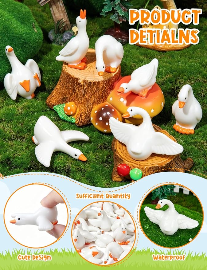42pcs Mini Resin Goose Figurines, Tiny Animal Figurine Bulk | Small Desk Goose Decor for Garden Lawn Yard Micro Landscape Aquarium Potted Ornament DIY Craft