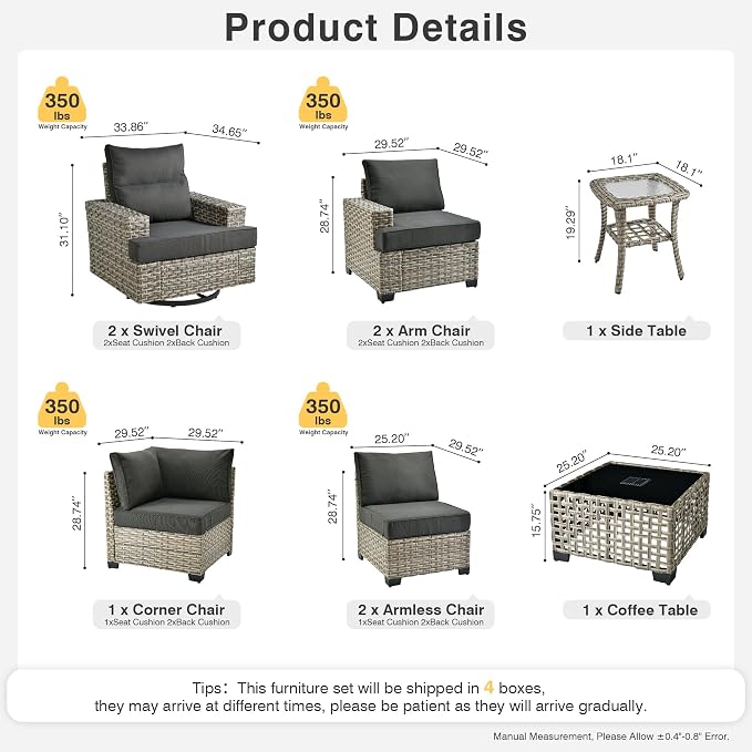Weaxty 9 Pieces Patio Furniture Set, Outdoor Sectional Furniture Sofa Set w/Swivel Rocking Chairs Coffee Table, PE Wicker Modular Couch Conversation Set for Backyard Garden,Black