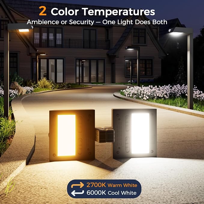 XMCOSY+ Solar Pathway Lights with Motion Sensor 6 Pack, 300LM Solar Lights | IP65 waterprppf, 3 modes landscape lighting for garden, backyard, outside, path, all-metal housing (warm/cool white)