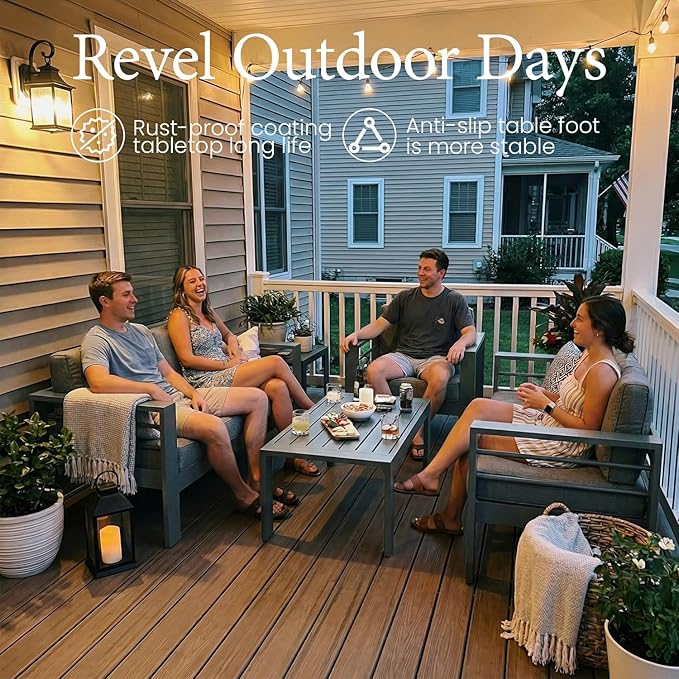 LayinSun Outdoor Aluminum Furniture Set, 4 Pieces Patio Sectional Conversation Chat Sofa Modern Seating Set with Coffee Table