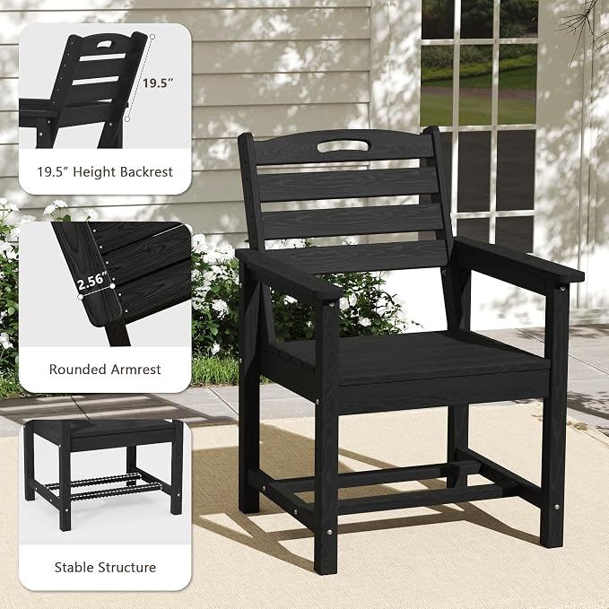 PIZZELLO HDPE Outdoor Dining Set, Patio Table and Chairs Set, All-Weather 7-Piece Outside Table and 6 Chairs, 2" Umbrella Hole, Outdoor Furniture for Garden, Poolside, Backyard, Deck