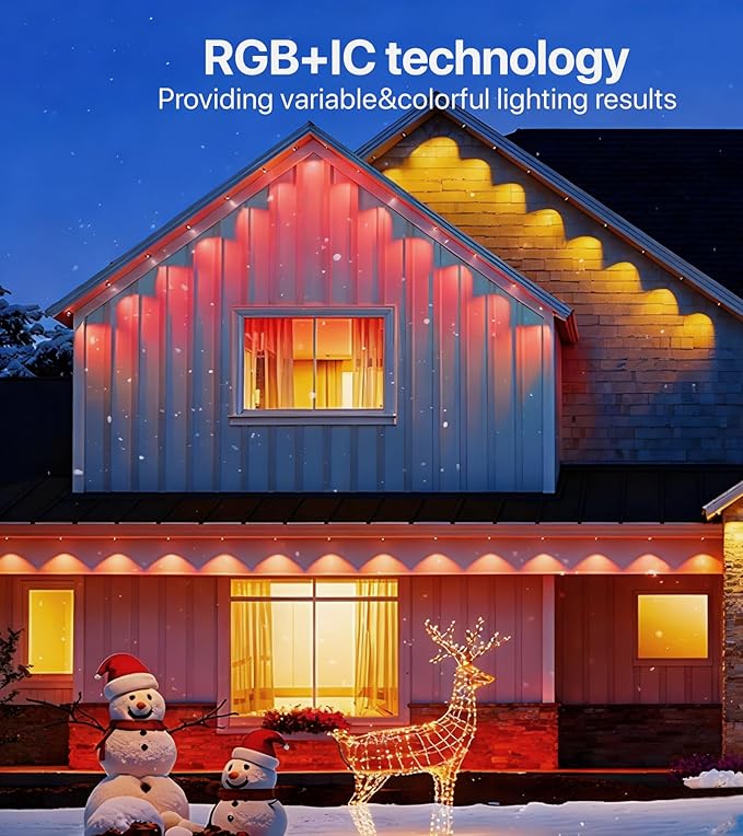 Permanent Outdoor Lights, 100FT RGB+IC Eave Lights, Music Mode | Permanent Outdoor Lights with App & Remote Control, 72+ Preset Scenes, Timer, and IP65 Protection for Homes, Yard