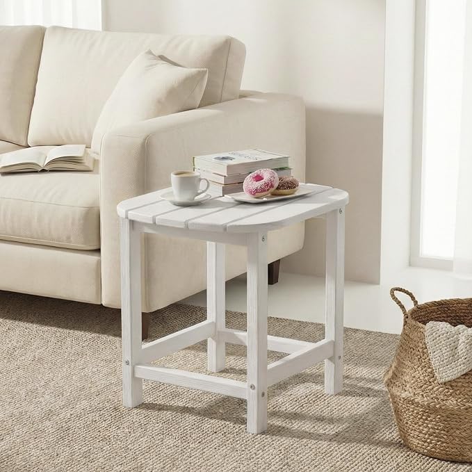 Outdoor 18" HDPE Side Table for Patio Porch Pool, Weather Resistant Standard End Table for Backyard and Indoor, Easy Maintenance & Indoor Outdoor Durable Construction(White)