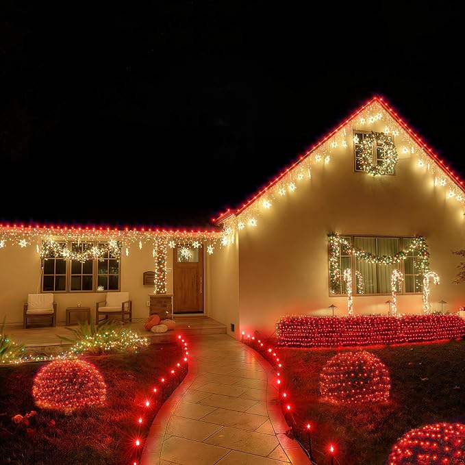 BlcTec Outdoor Christmas Lights 200 LED 8.4ft x 5.2ft Christmas Net Lights with 8 Modes, UL Certified, Timer, Connectable, Waterproof for Trees, Bushes, Shrub, Yard Outdoor Holiday Decorations, Red