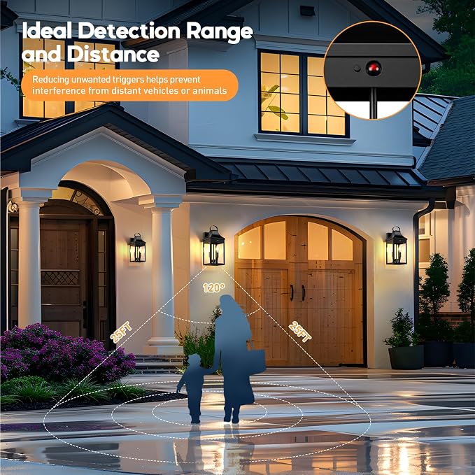 15.5'' Motion Sensor Outdoor Wall Light, Dusk to Dawn Outdoor Lighting | Large Black Modern Sconces Lantern Porch Lights, Exterior Lighting Fixtures with E12, Outside lights for House, 3 Modes