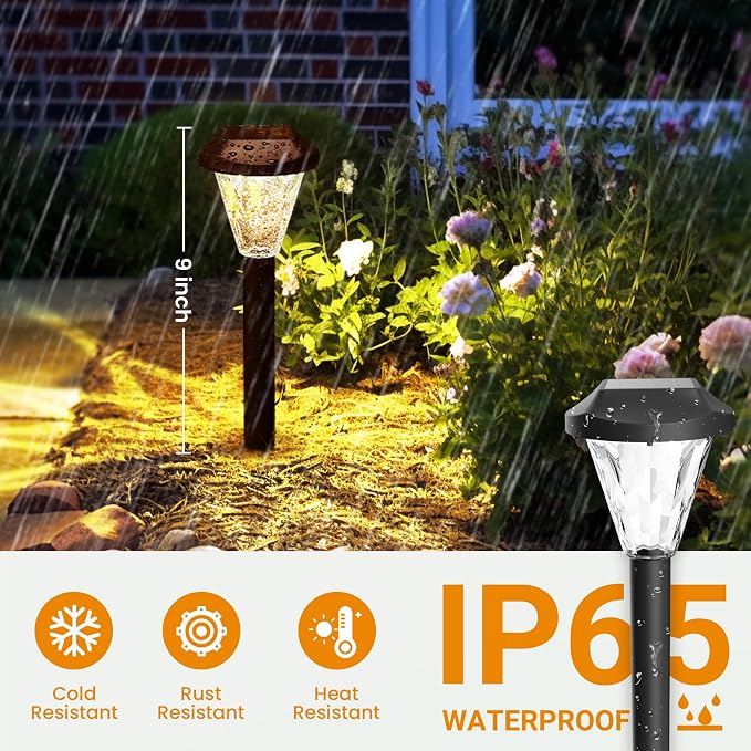 GIGALUMI 10 Pack Solar Lights Outdoor Waterproof, Solar Garden Lights | Outdoor Solar Lights for Yard, Yard Decorations Outdoor for Pathway, Patio, Garden, Driveway, Lawn, and Landscape(Warm White)