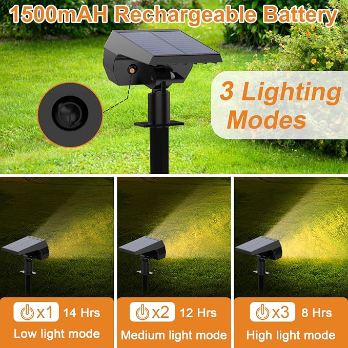 Solar Lights Outdoor, IP68 Waterproof, 65 LED, Warm White, 10 Pack | Long Lasting, 3 Lighting Modes, Auto On/Off, Adjustable Solar Panel, Solar Spot Light for Garden Landscape Yard Outside Tree
