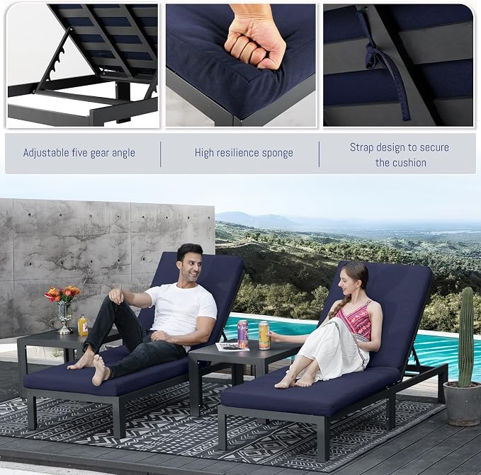 BULEXYARD 7 Piece Extra Large Modern Aluminum Outdoor Sofa with Fire Pit Table, 29" Deep Wide Seat, 500 lbs Durable Sectional Set for Heavy People, Anti-Rust Patio Furniture Set for Garden, Navy Blue
