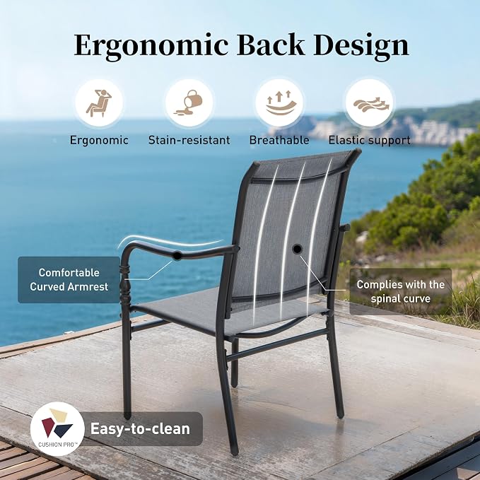 SUNSHINE VALLEY Patio Table and Chairs Set of 6, All-Weather Breathable Textilene Patio Chair with Gourd-Shaped Armrests, 67x38 Rectangle Table with Umbrella Hole, 7 Pcs Metal Frame Patio Dining Set