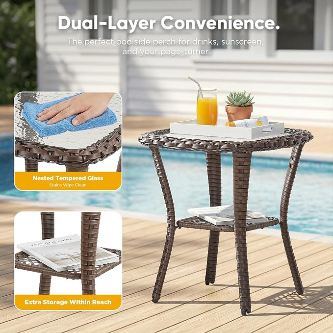 Belord Wicker Swivel Rocker Patio Chairs with Ottoman, All-Weather Wicker Outdoor Furniture Set, 5 Piece Patio Conversation Furniture Set,Beige