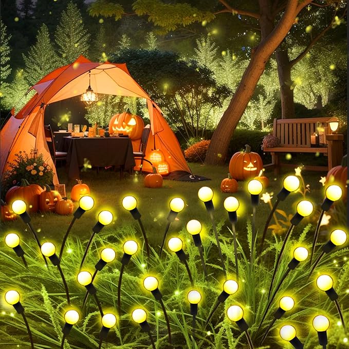 Solar Garden Lights Outdoor, 6 Pack 48 LED Solar Firefly Lights Waterproof, Sway by Wind, Swaying Light for Yard Patio Backyard Garden Planter Flower Bed Pathway Outdoor Decoration (Warm White)