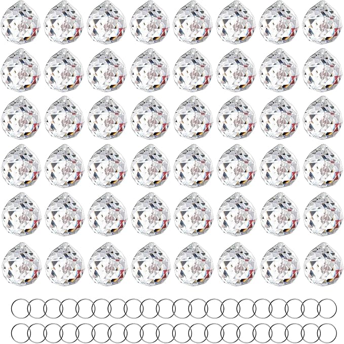 48pcs Clear Faceted Crystal Ball Prism 1.2"/30mm Glass Prism Suncatcher | Rainbow Maker,Hanging Crystals Prisms for Windows Home Garden Decor,Sun Catcher Indoor Window,Large Beads For Suncatcher