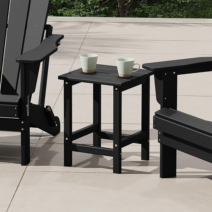 Costaelm Square Outdoor Side Tables, Adirondack Patio Tables for Outside, HDPE Patio End Table Weather Resistant, Balcony Table for Pool, Seaside, Backyard, Porch, Indoor Companion, Black