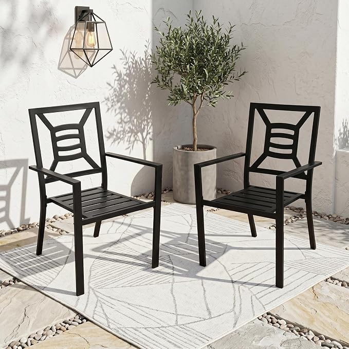 Patio Dining Chairs Set of 2, Stackable Outdoor Metal Chairs High Back, All Weather Dining Furniture Set for Garden, Backyard, Porch