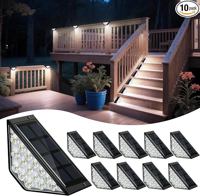 BKBB PPBB Solar Step Lights for Outside, Solar Stair Lights Outdoor Waterproof, Deck Step Lights for Fence, Patio, Yard, Porch, Front Door, Sidewalk, Garden, Patio Decor (10, Cool White)