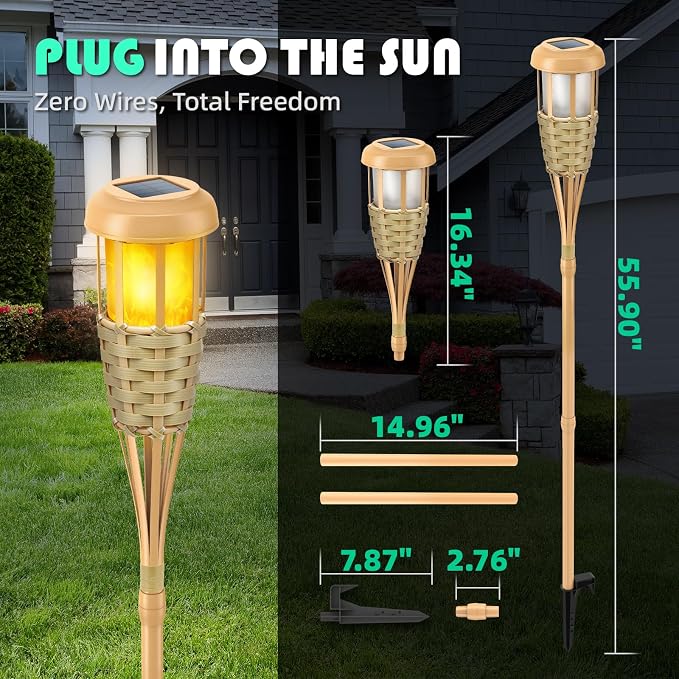 Solar Outdoor Lights, Solar Torch Lights Outdoor Flickering Flame, Outdoor Decorations for Patio Path Yard - 8 Pack