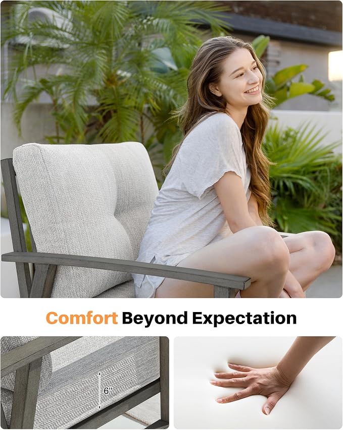 Swivel Patio Sofa Chairs Set of 2, Never Rusts All-Aluminum Outdoor Swivel Armchairs with Thick Cushions, Modern Outdoor Sofa Armchairs Swivel Patio Chair for Garden, Poolside, Lawn, Limed Oak