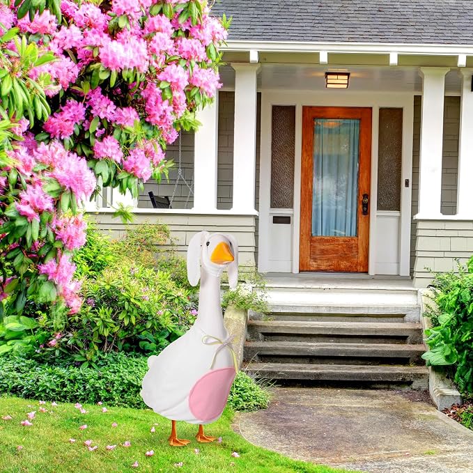 FuWeave Easter Bunny Goose Outfit for 23" Goose Costume for Cement Plastic Porch Geese Statue Spring Outdoor Garden Yard Patio Decoration, White