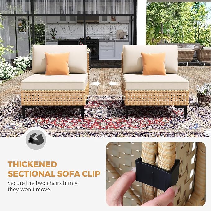 Restland 9 Piece Patio Furniture Wicker Modular Design Outdoor Sectional with Thick Cushion Large Patio Set Modern Boho Outdoor Conversation Set for Backyard, Porch