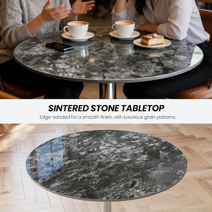31.5″ Round Sandstone Sintered Stone Table Top - Heat Resistant Waterproof for Dining Table, Office Desk, Bar, Patio