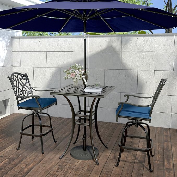 Clihome 29" Patio Table Outdoor Bistro Table Cast Aluminum Patio Dining Table with Umbrella Hole Patio Tables for Outside Table for Garden, Backyard, and Porch