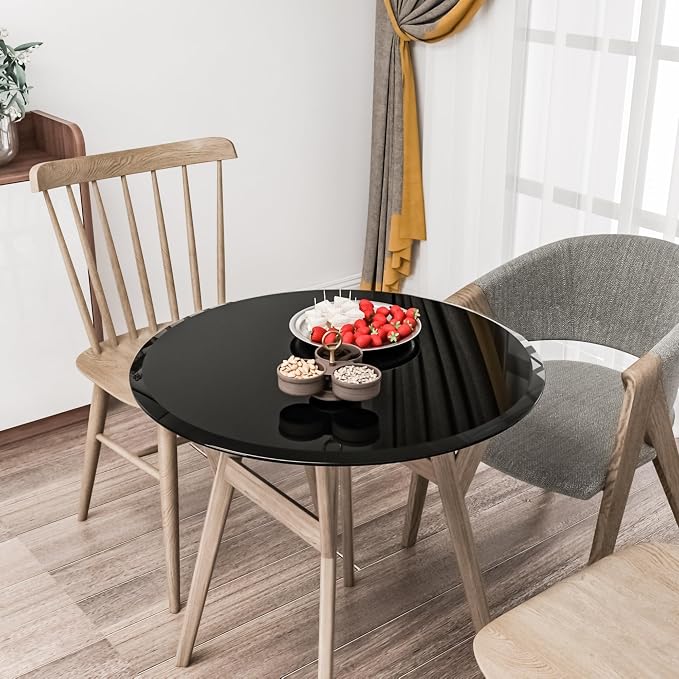 28 Inch Round Black Tempered Glass Table Top, Black Table Surface Protector, Safe 2/5" Thick-Beveled Polished Edge, Replacement Glass Top for Home, Office, Patio, Outdoor/Indoor