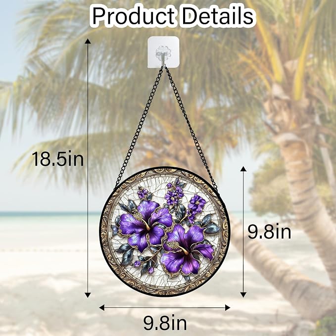 DASTOLL Stained Glass Window Hanging, Purple Flowers Romantic Suncatcher for Doors Home Sun Catchers Decoration and Christmas, Mother's Day Birthday Gifts for Women, Men, and Mom 9.8 in