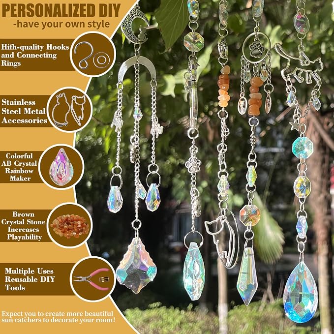 DIY Suncatchers 450pcs Sun Catchers Making Supplies Kit Prism Hanging Decor | Crystal Suncatcher Kit, DIY Crystal Hanging Prisms Window/Garden, Rainbow Maker, Gift Art and Crafts for Adults with Tutorial