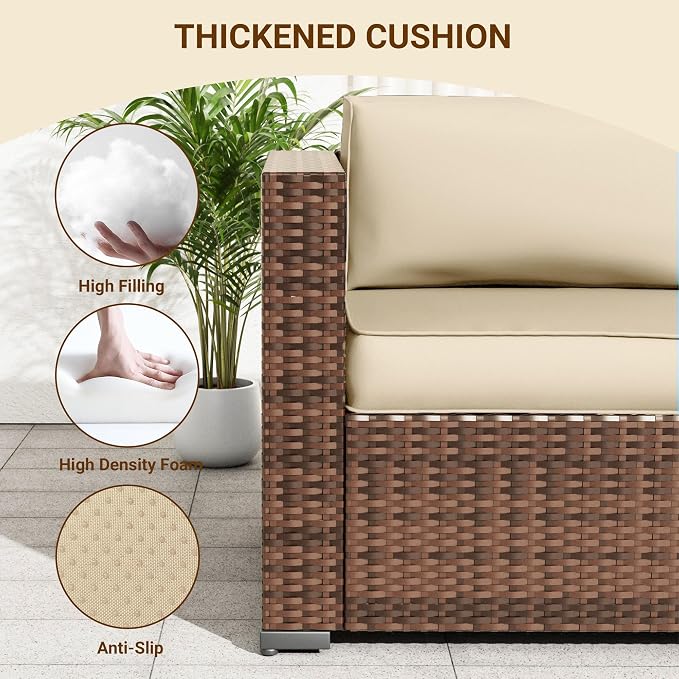 Patio Furniture Set with 44'' Propane Gas Firepit Table, 10 PCS Modular Outdoor Sectional Conversation Sets, All-Weather Wicker Patio Set for Backyard, Beige (Waterproof Covers Included)