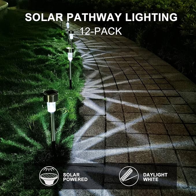Dream Master Solar Lights Outdoor Waterproof, Stainless Steel LED Landscape Lighting, Solar Garden Lights, Outdoor Decorations for Yard, Pathway, Walkway, Patio, Lawn - 16 Pack (Cold White) | Waterproof, Stainless Steel LED Landscape Lighting, For Yard...
