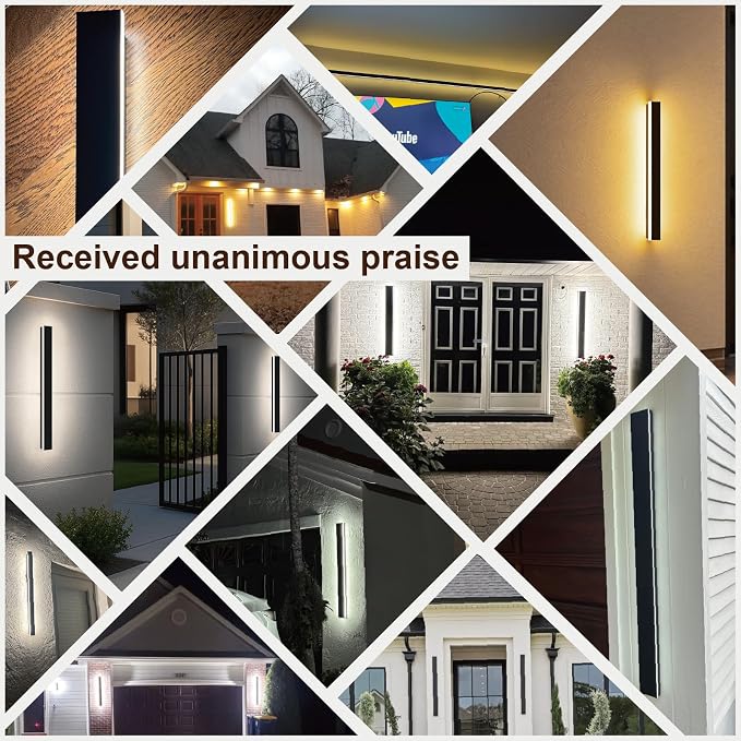 47.25 Inch Long Outdoor Wall Lights,Dimmable Linear Modern Exterior Sconce, Black Porch Lights with Remote Control, Lighting Fixture for Garage 2700-6500K