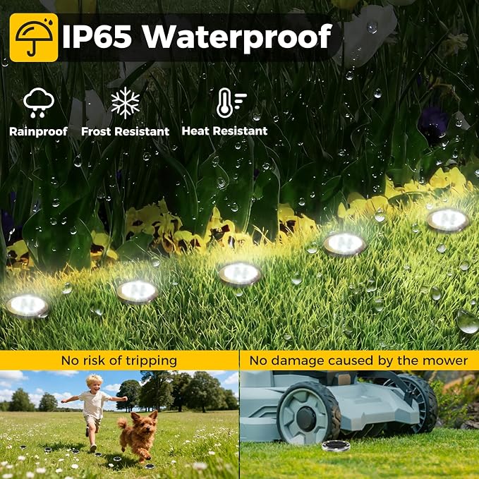 4 Pack Solar Ground Lights Outdoor, 8 LED Mini Flat Solar Disc Lights, IP65 Waterproof Pathway Lights Solar Powered, Landscape Lighting for Garden Walkway Driveway Yard Lawn,Cool White