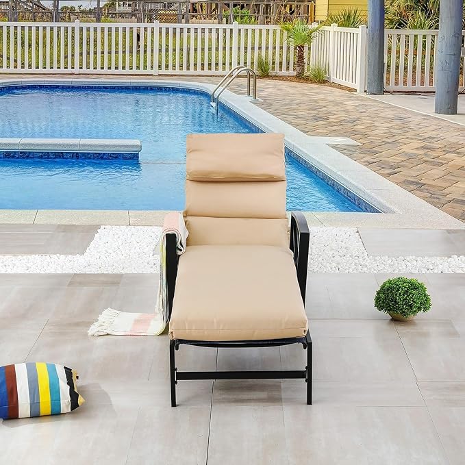 LOKATSE Home Outdoor Adjustable Chaise Patio Steel Furniture Metal Lounge Chair with Cushion